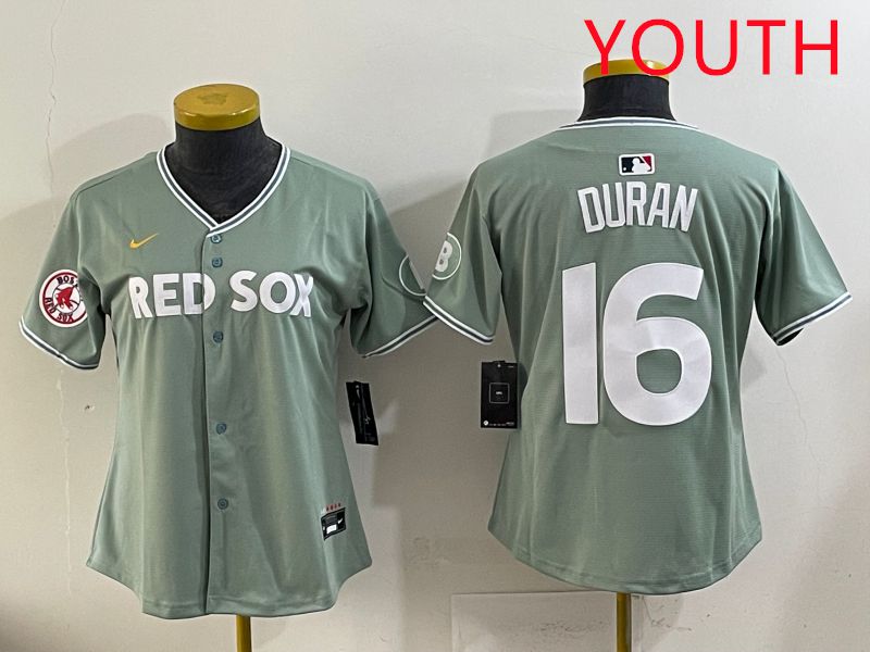Youth 2025 Boston Red Sox #16 Duran Light Green Joint Name Nike MLB Jersey style 8->youth mlb jersey->Youth Jersey